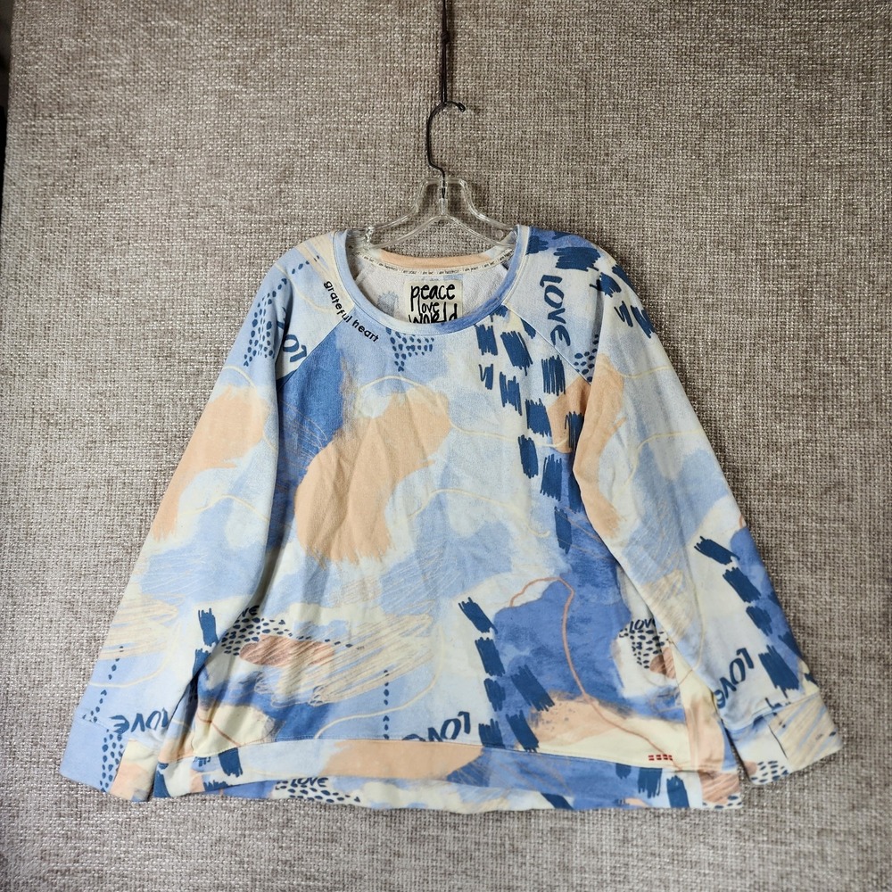 Peace Love World Grateful Heart‎ Terry Sweatshirt Womens L Abstract Artsy